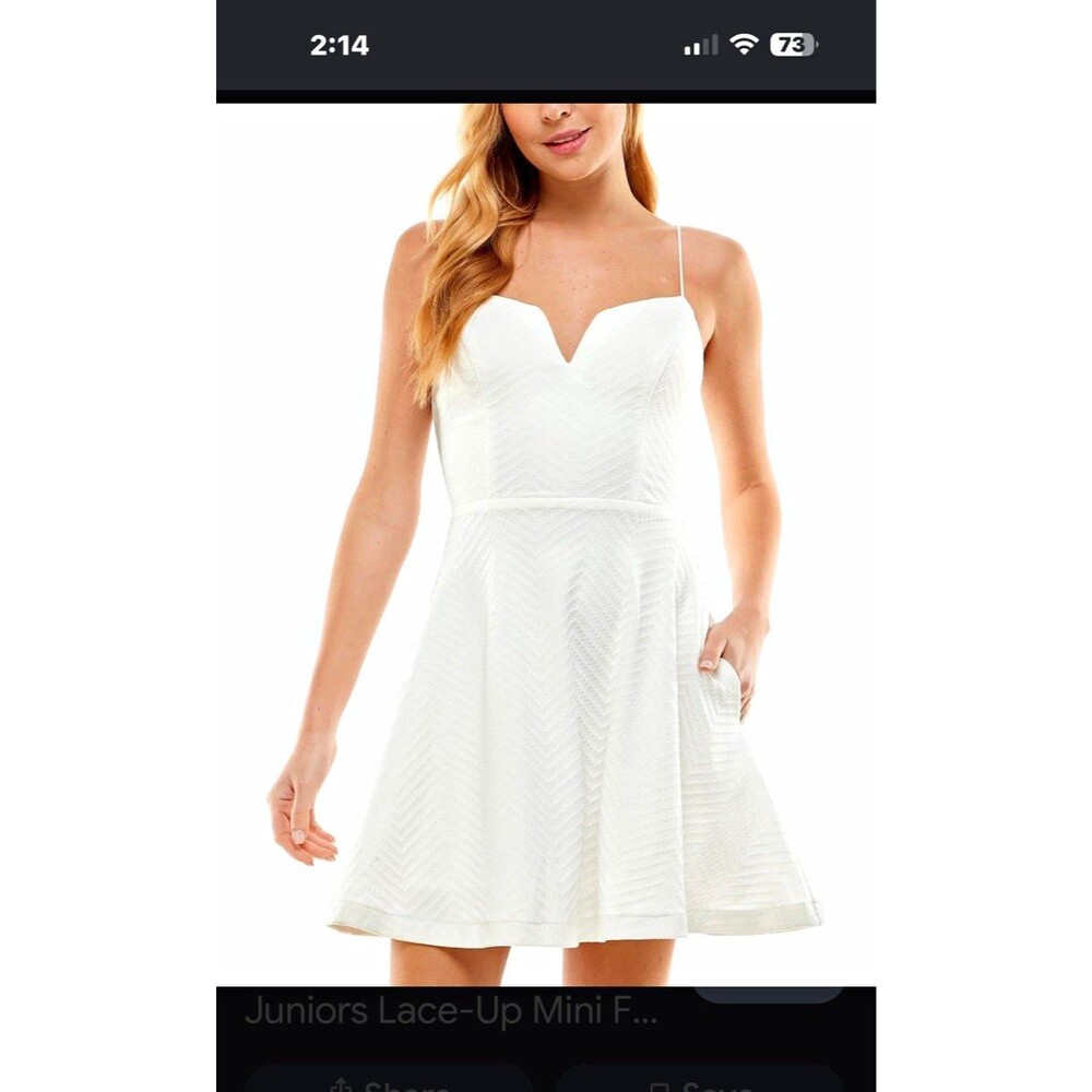 City Studio White Chevron Sweetheart Spaghetti Strap Lace-Up Mini Dress. #239